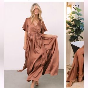 Satin maxi dress in rosy brown, size S